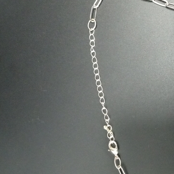 SILVER PAPERCLIP CHAIN NECKLACE WITH 12 PT PAVE CZ CRYSTAL STAR CHARM. - Picture 6 of 8